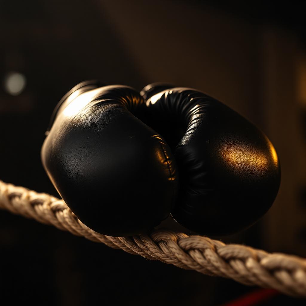 Guantes de boxeo en las cuerdas del ring